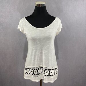 Bena J Scoop Neck Top with Crochet Floral Detail
